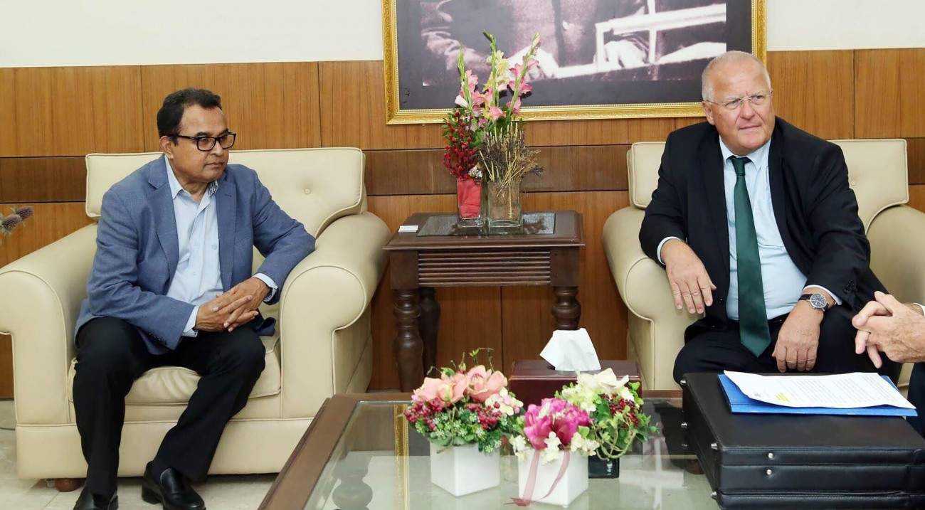 Peter Fahrenholtz, German ambassador to Bangladesh, is paying a courtesy call to Finance Minister AHM Mustafa Kamal at his ministry office in Sher-e-Banglanagar area of Dhaka on Monday, September 09, 2019. Photo: Collected