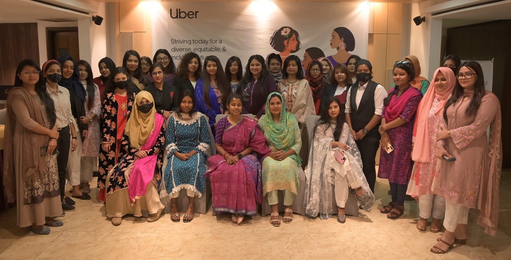 the uber team and nishat majumdar with women driver partners