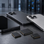 Smartphones beside memory chips