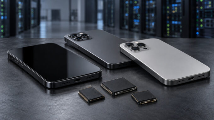 Smartphones beside memory chips
